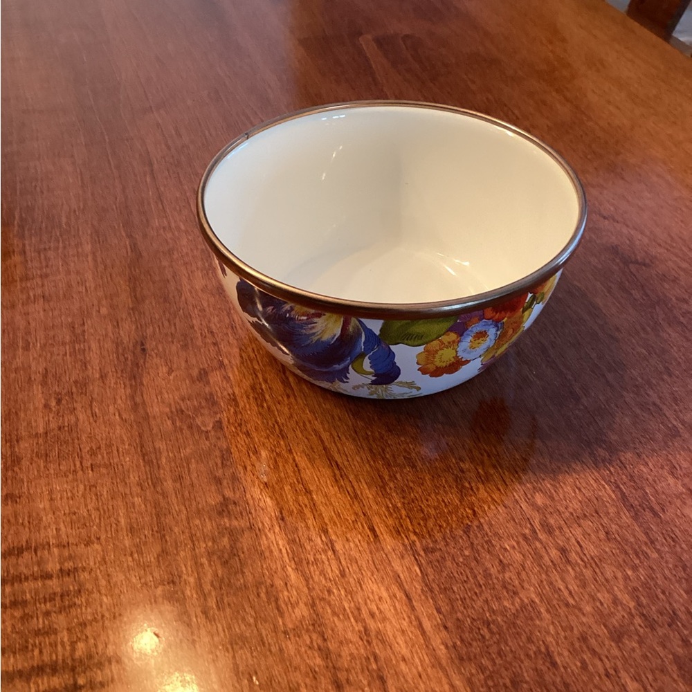 White Floral Enamel Bowl by Mackenzie-Childs